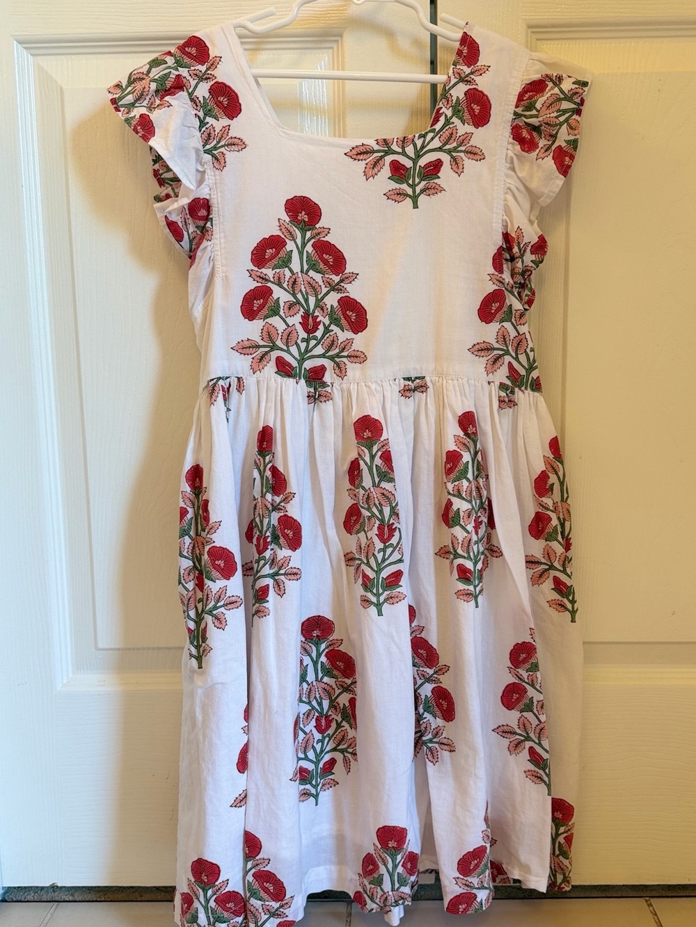 EUC Pink Chicken Girls White Dress with Red Floral Print size 14